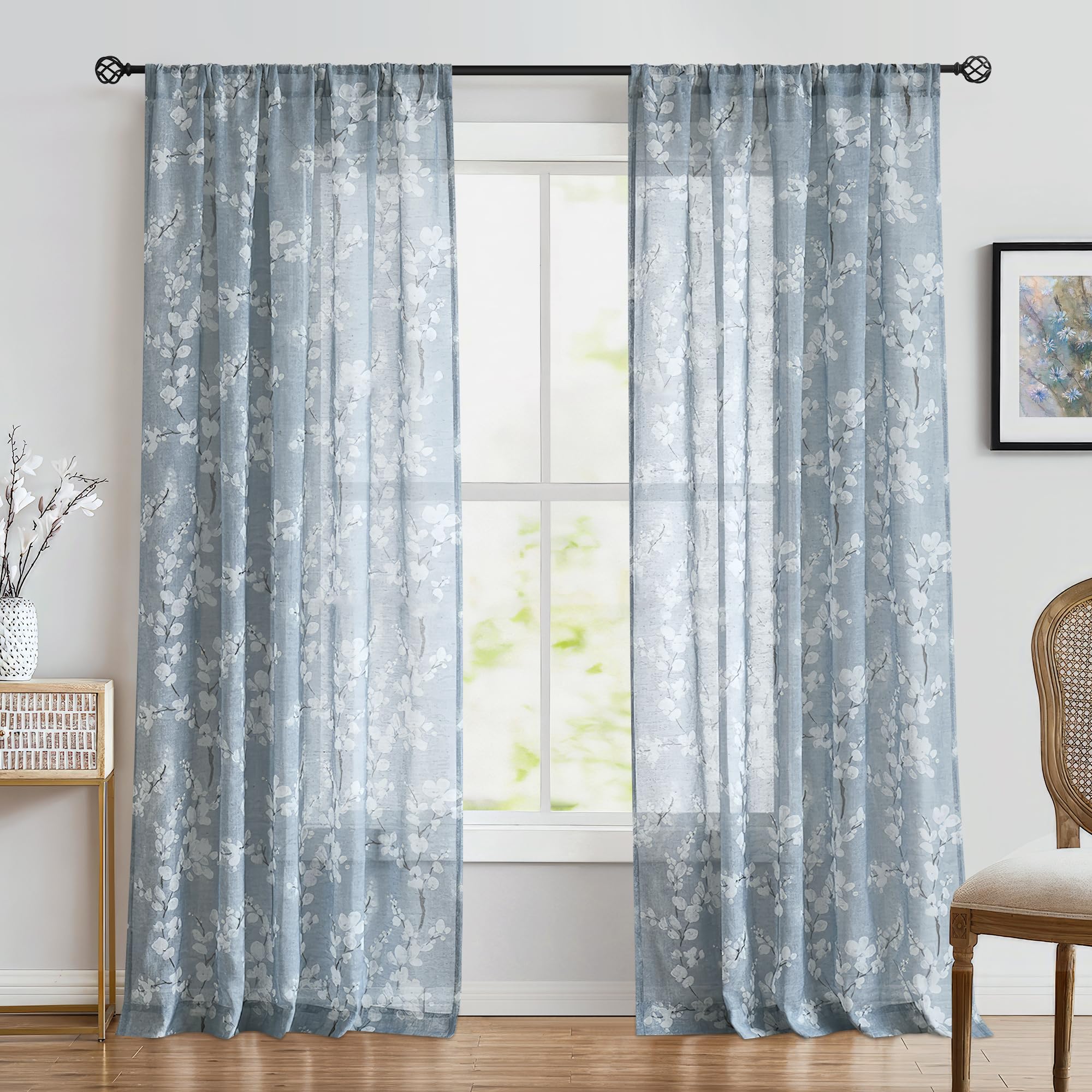 Amazon｜FMFUNCTEX 亜麻混ブルーシアーカーテン リビングルーム用